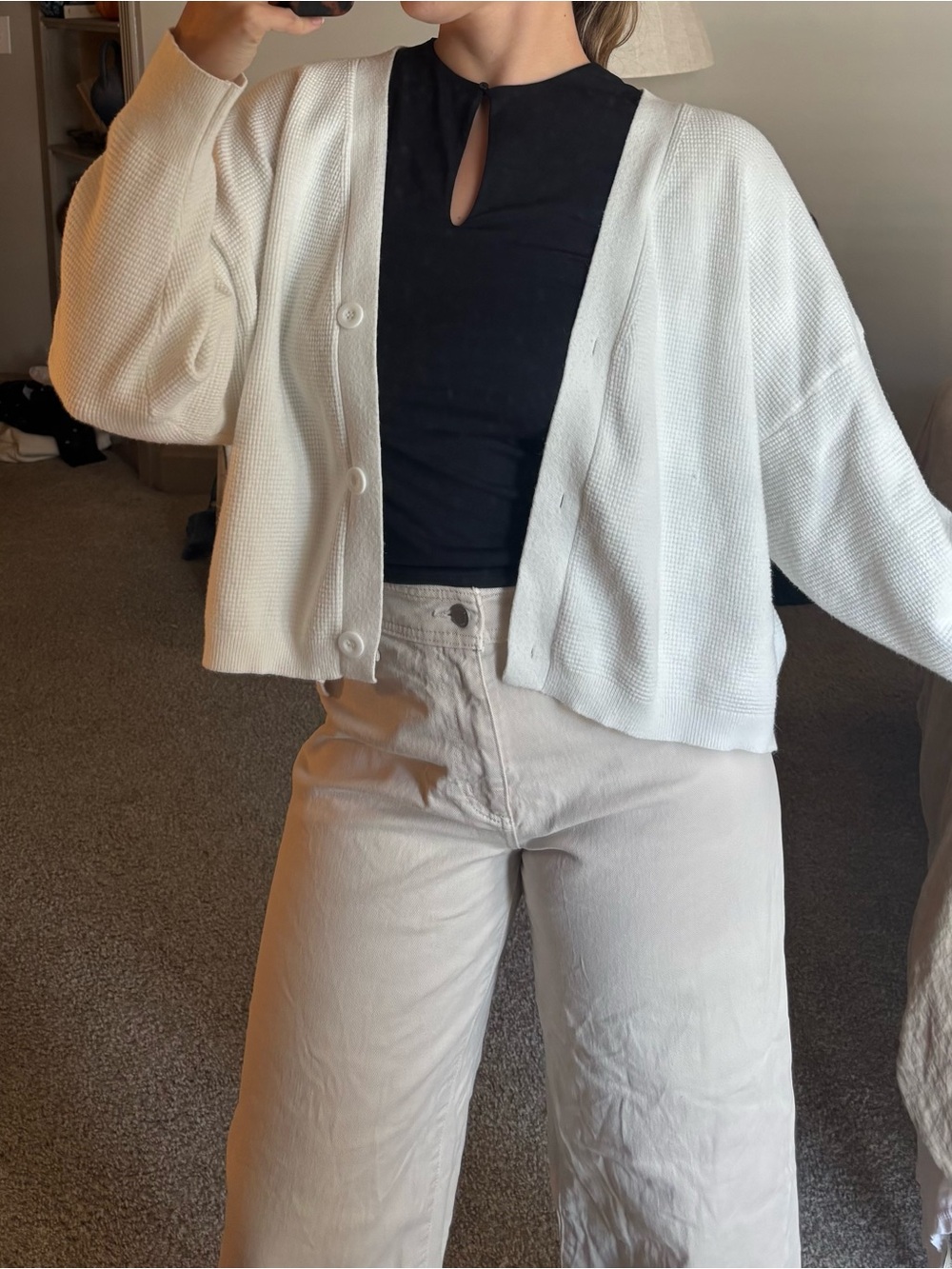 Classic White Ribbed Cardigan